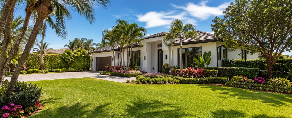 Lush tropical landscaping and residential lawn care in Parkland FL