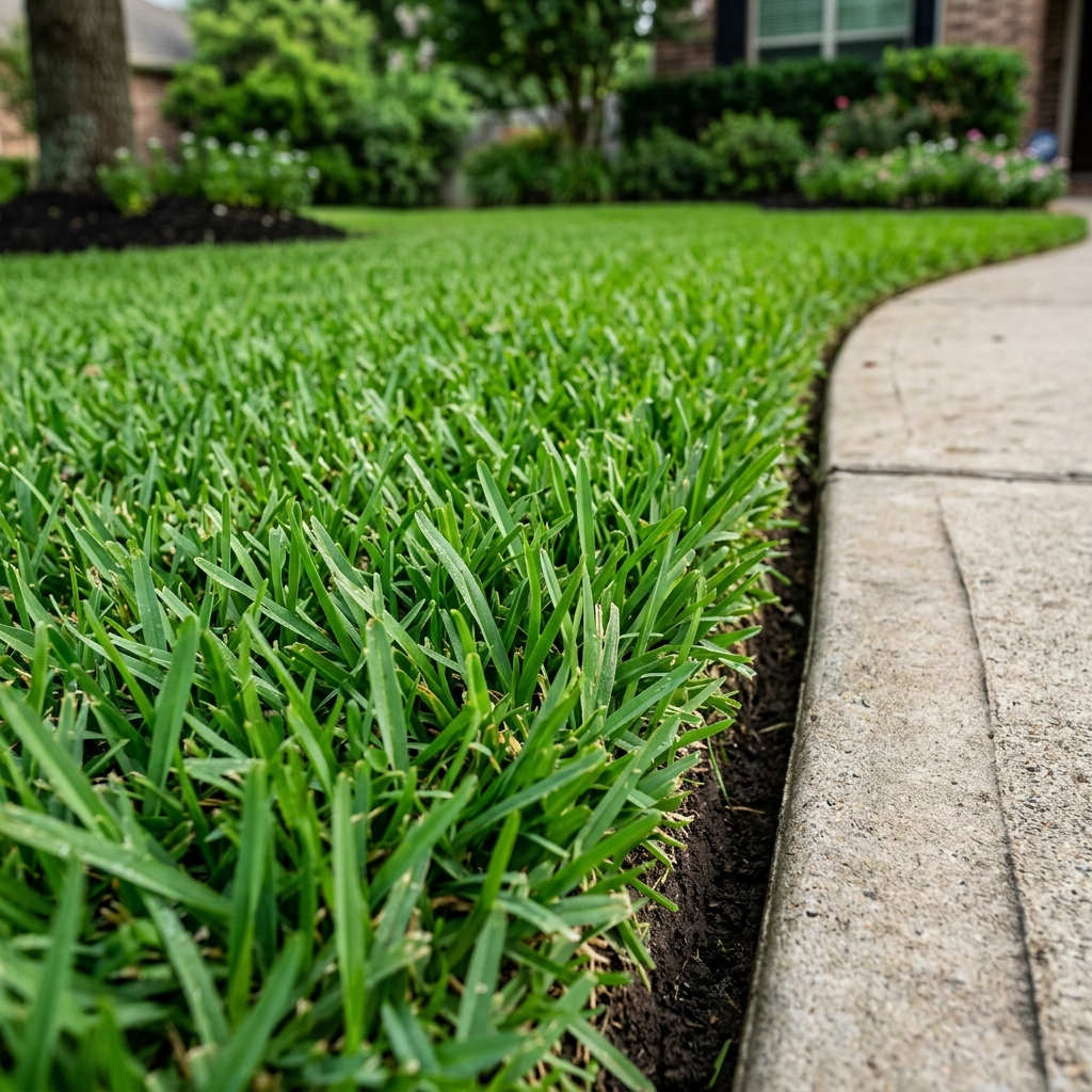 Close-up of perfectly edged, healthy St. Augustine grass in Coral Springs